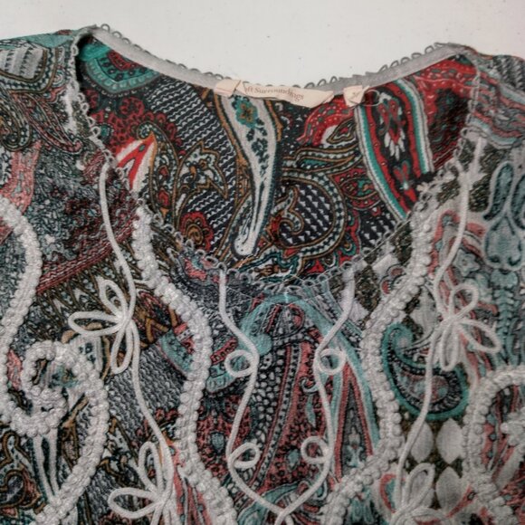 Soft Surroundings Tunic Top Shirt Women Small Gray Paisley Embroidered Lace Trim - Picture 12 of 16